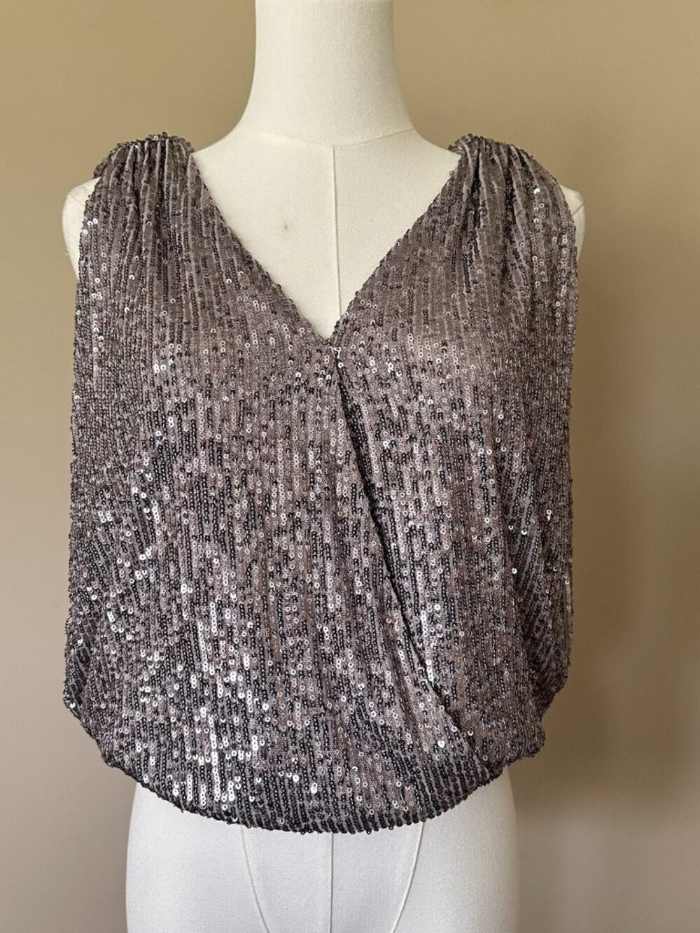 Silver Sequin Party Top Women S Open Back Draped Blouse Cocktail Holiday Glam — image 2 of 7
